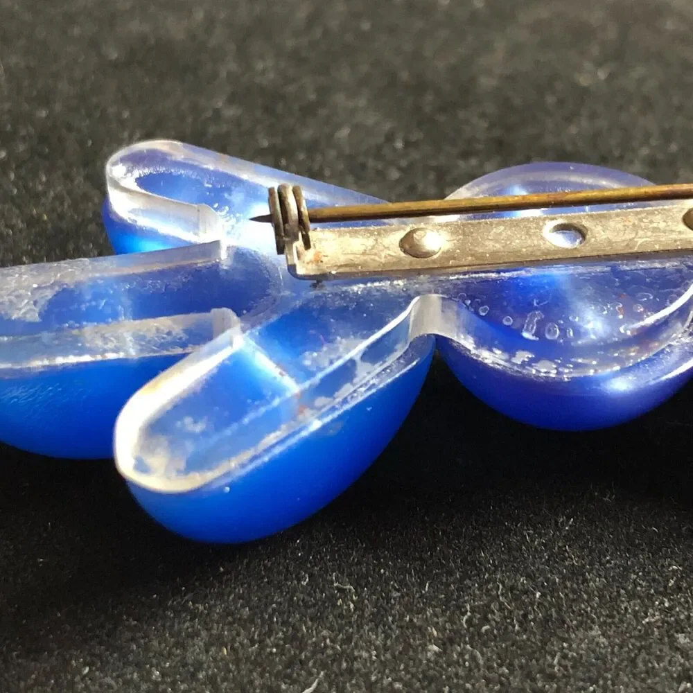 Blue Moonglow Lucite Puffy Bow Flower Brooch Vintage Retro Modernist